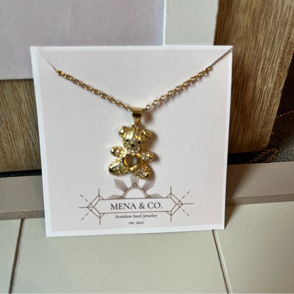 Stainless Steel Gold Bear Pendant Necklace